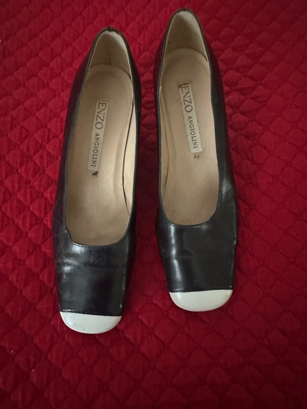 Vintage Enzo Angiolini Navy Blue with white  Leather Cap-Toe Pumps